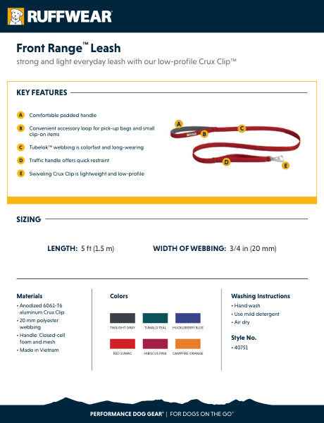 RUFFWEAR Front Range™ Leash Hibiscus Pink one size - K9shop